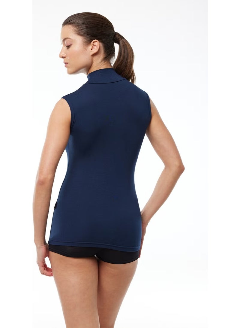 Malabadi Women's Navy Blue Sleeveless Half Turtleneck Modal Bodysuit 1044 - Image 3